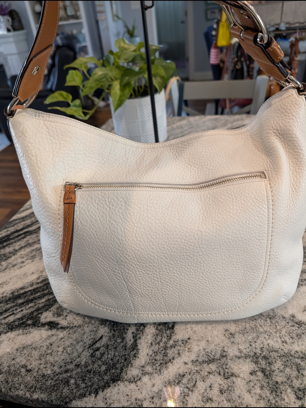 Coach Soho White Pebbled Leather w/Brown Leather Buckle Strap w/Matching Wallet - Picture 4 of 14